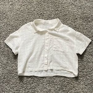 Roolee White Textured Cropped Button-Up Top